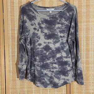 Market & Spruce Womens S Knit Top Blue & White Ribbed Tye Dye Long‎ Sleeves